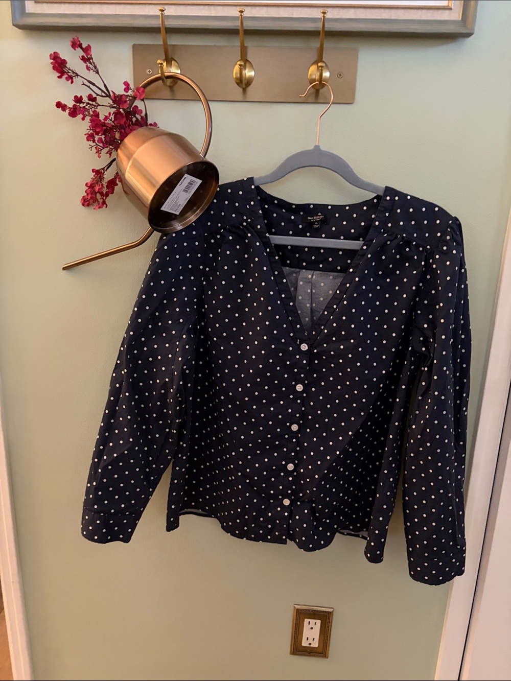 Isaac Mizrahi Navy and White Polka Dot Button-Front Blouse